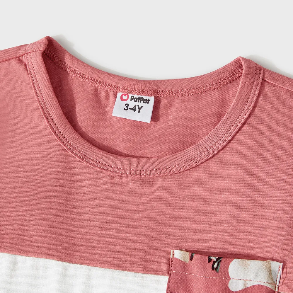 Family Matching Allover Floral Print Belted Slip Dresses and Colorblock Short-sleeve T-shirts Sets big image 7