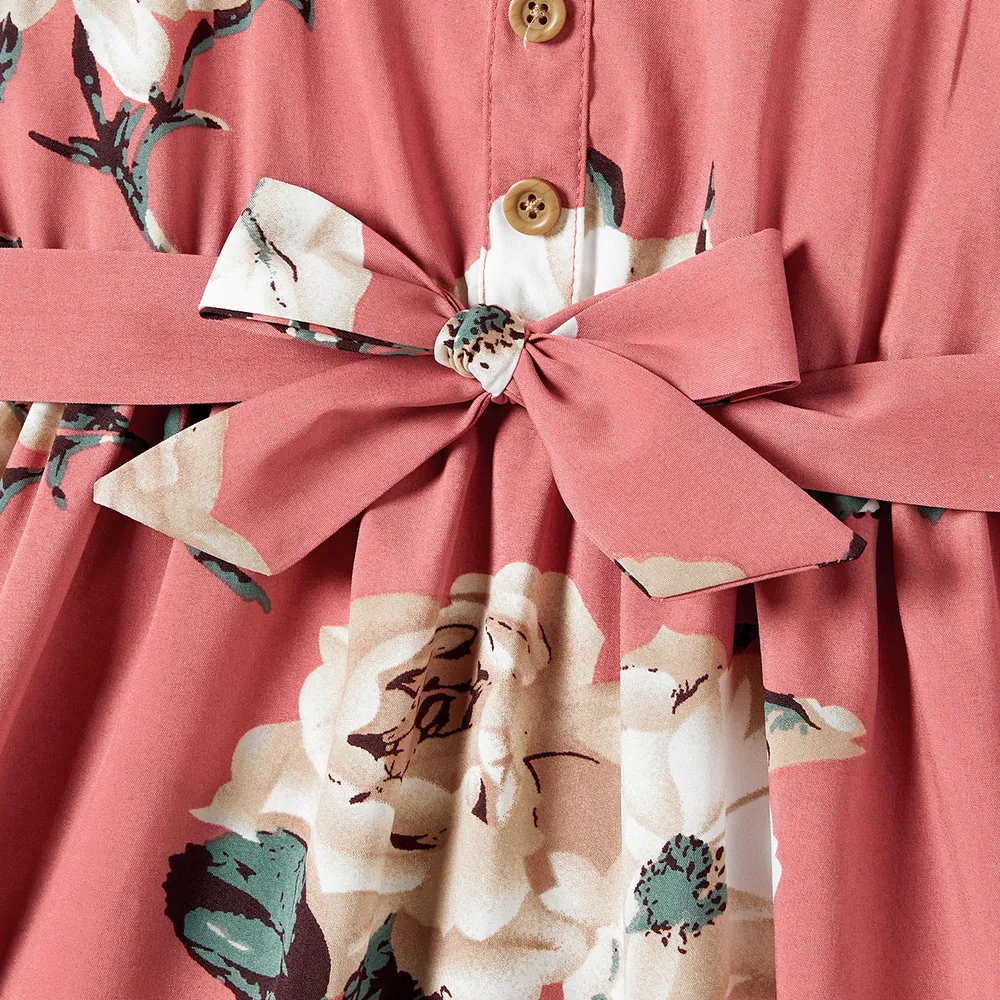 Family Matching Allover Floral Print Belted Slip Dresses and Colorblock Short-sleeve T-shirts Sets big image 12