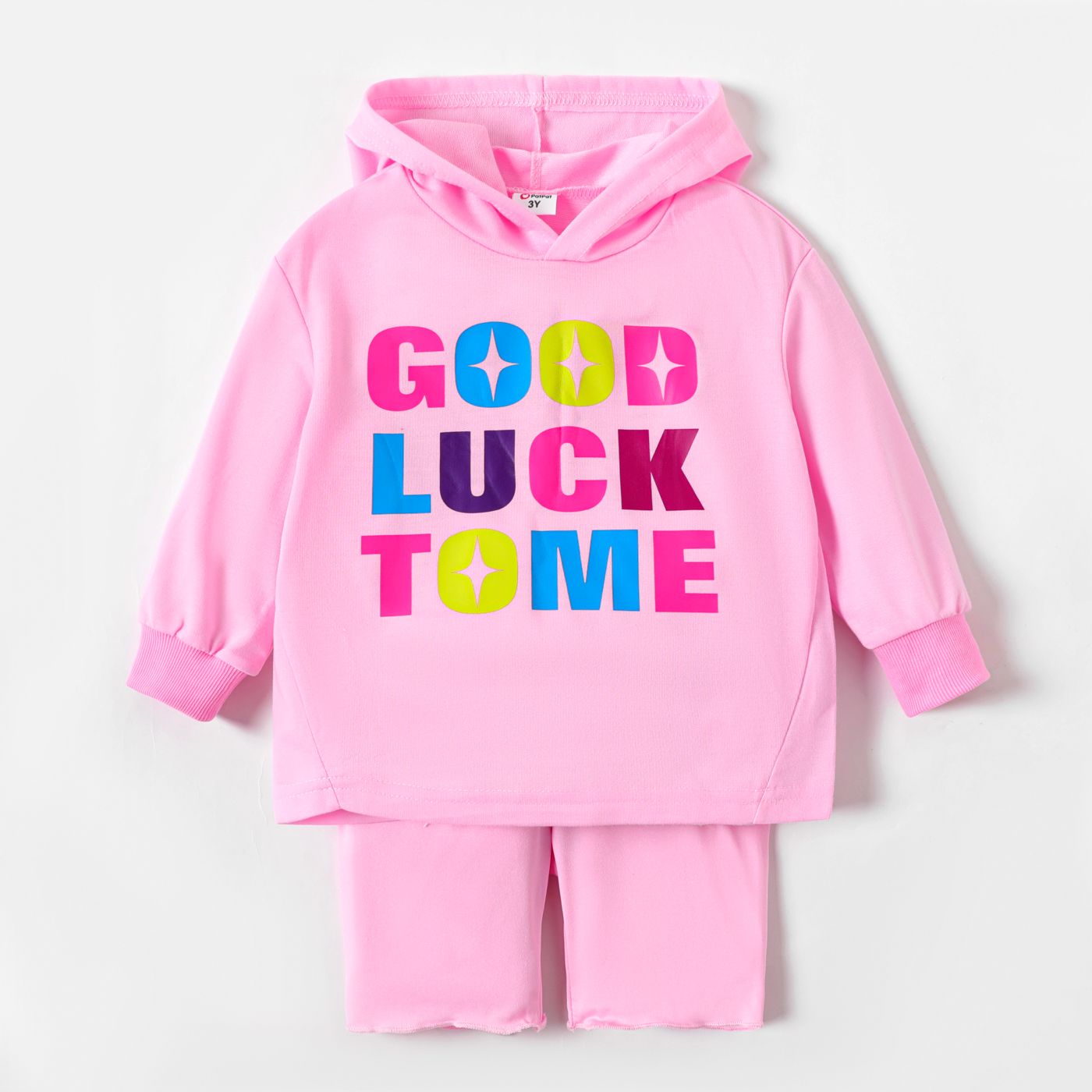 2pcs Toddler Girl Colorful Letter Print Hoodie and Leggings Shorts Set