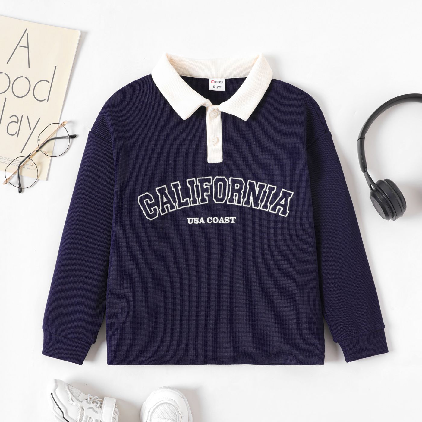 Kid Boy/Girl Letters Embroidery Long-sleeve Polo Neck Sweatshirt