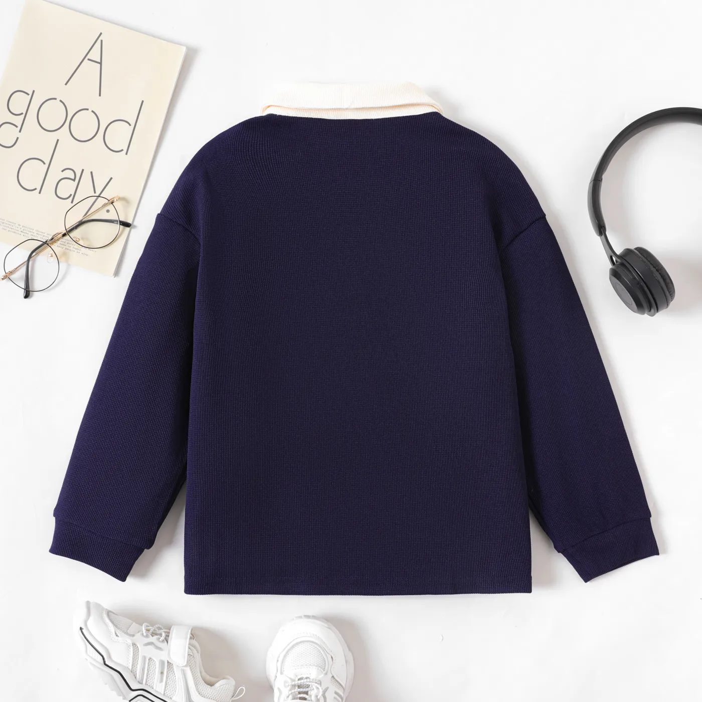 Kid Boy/Girl Letters Embroidery Long-sleeve Polo Neck Sweatshirt   image 4