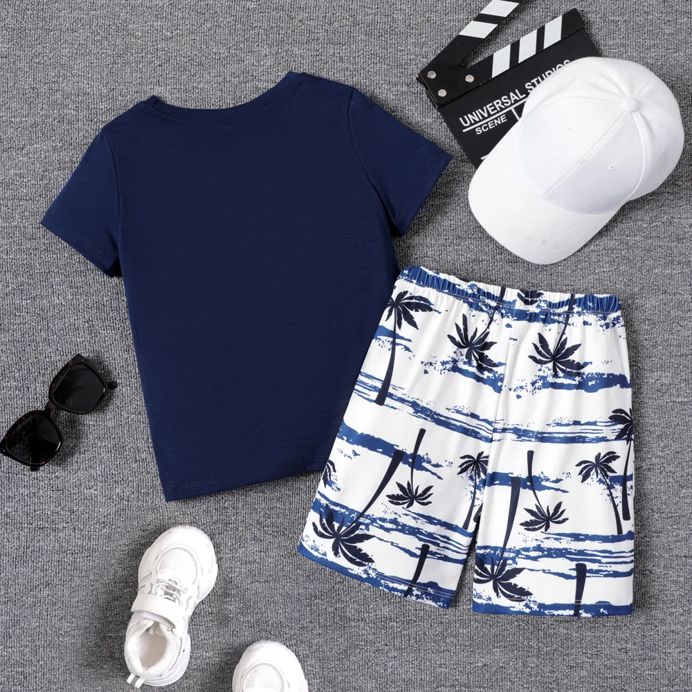 2pcs Kid Boy Tropical Plant Print Short-sleeve Tee and Shorts Set big image 5