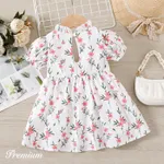 Baby Girl 100% Cotton Allover Floral Print Puff-sleeve Dress  image 2