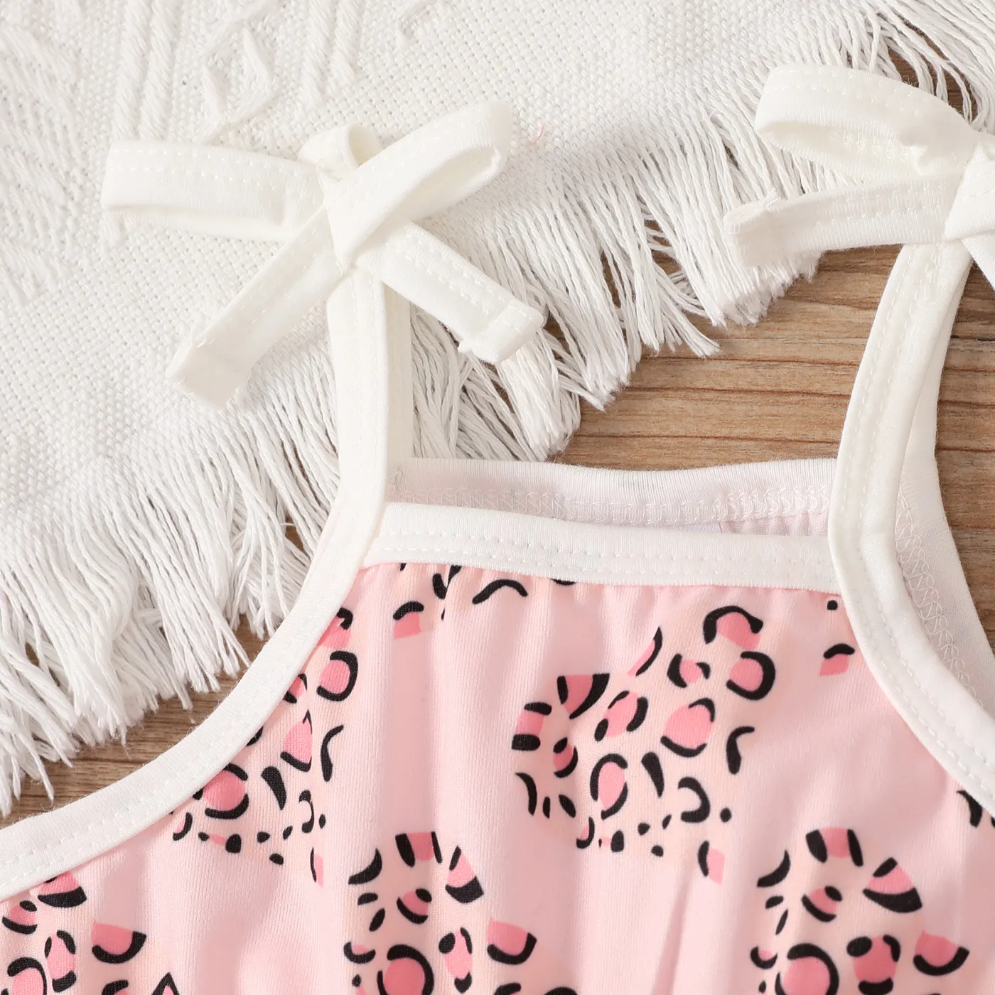 Baby Girl Leopard Heart Print Cami Romper Shorts Pink image 5