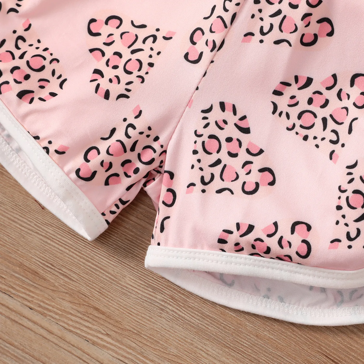 Baby Girl Leopard Heart Print Cami Romper Shorts Pink image 3