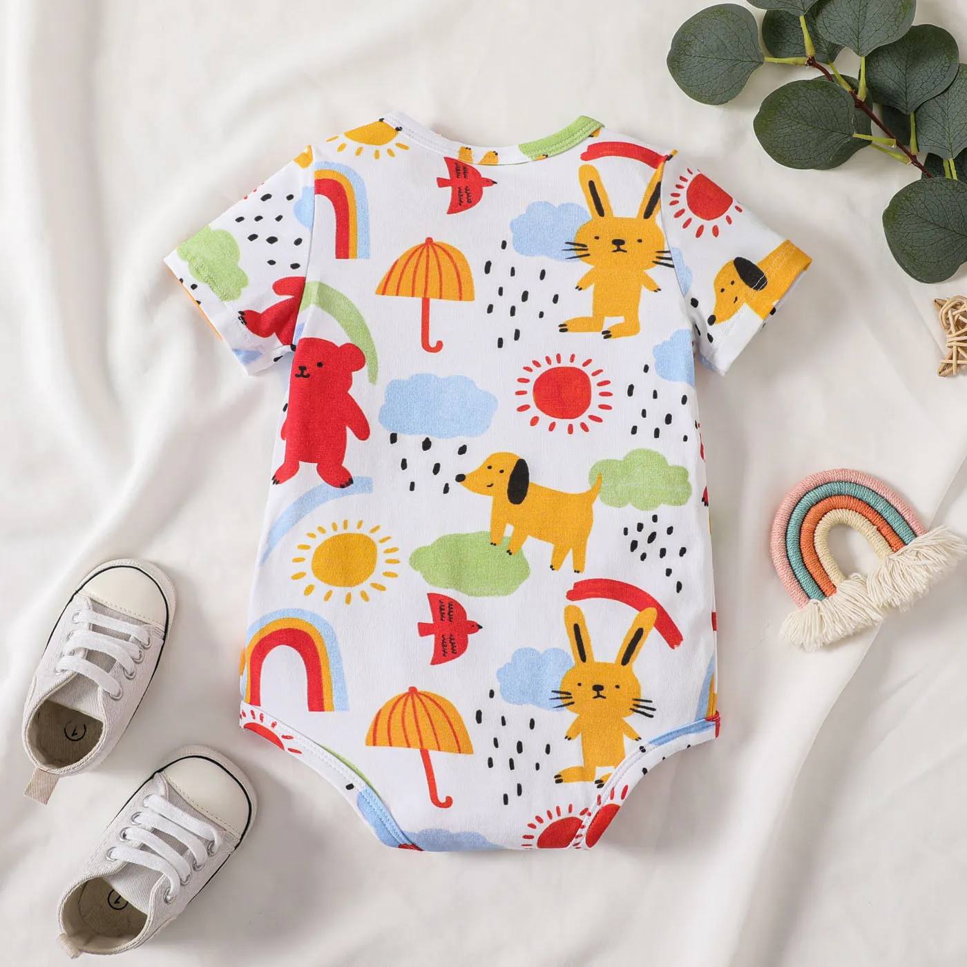 Baby Girl/Boy Allover Print Button Decor Short-sleeve Bodysuit  Color block image 2