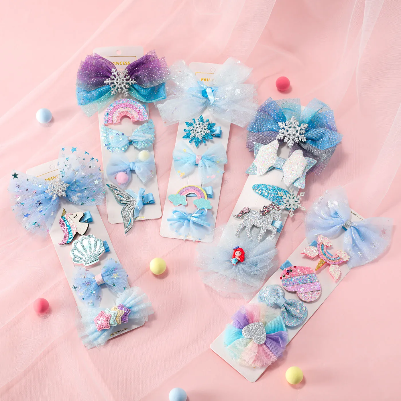 5-pack Toddler/Kid Mesh Glitter Hairpin 