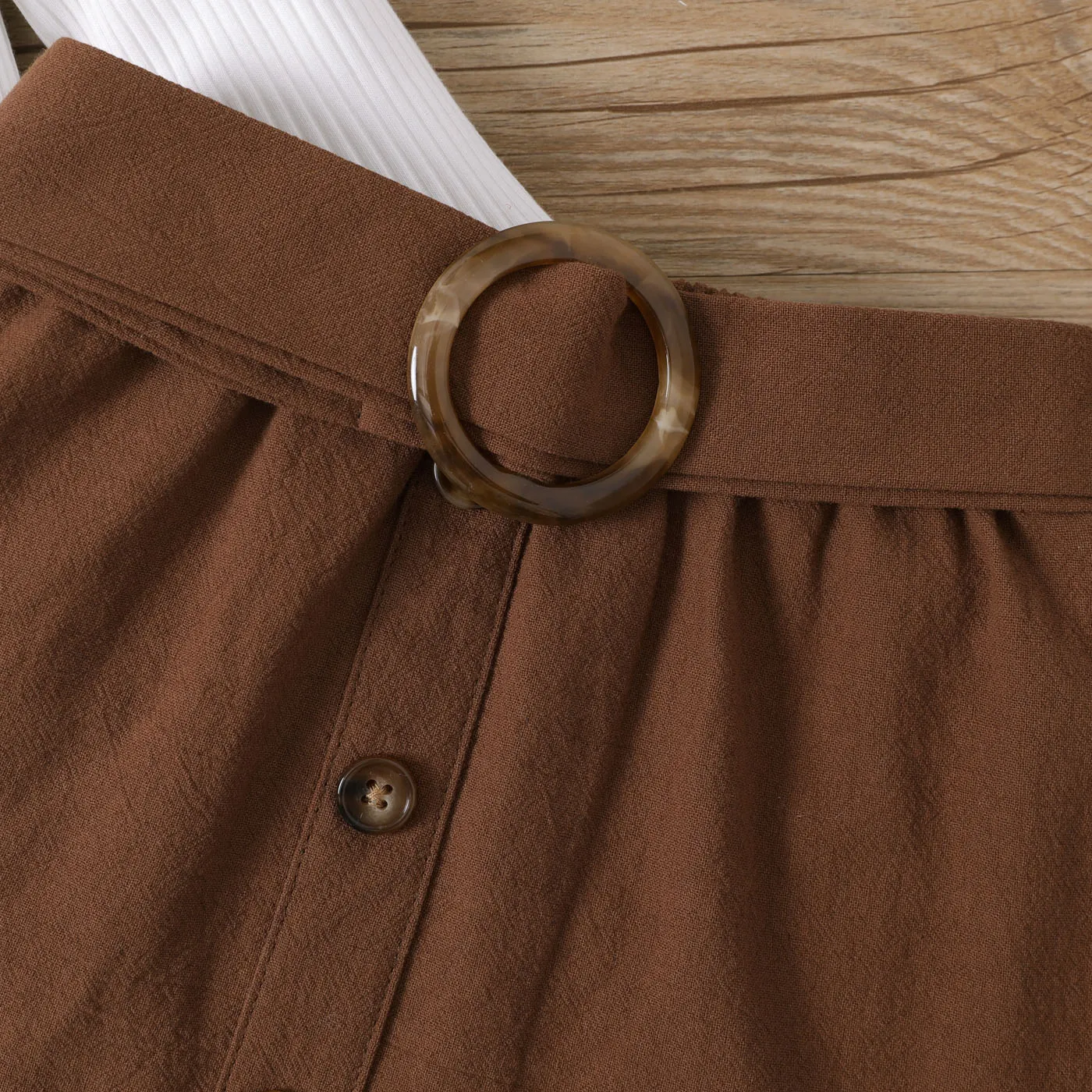 2pcs Baby Girl Sweet Ruffle Edge Cotton Dress Set Brown image 6