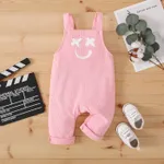Baby Boy/Girl Smile Print Waffle Strappy Overalls  Pink