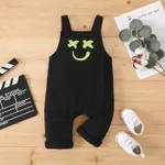 Baby Boy/Girl Smile Print Waffle Strappy Overalls  Black