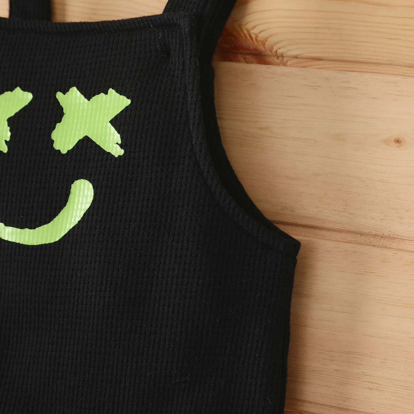 Baby Boy/Girl Smile Print Waffle Strappy Overalls  Black image 4