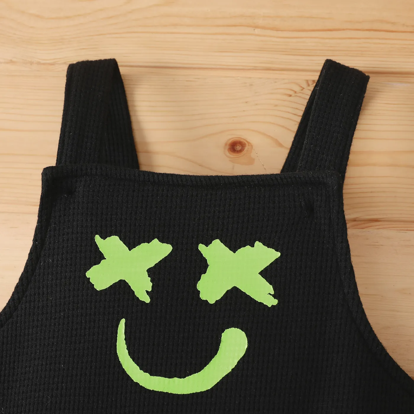 Baby Boy/Girl Smile Print Waffle Strappy Overalls  Black image 3
