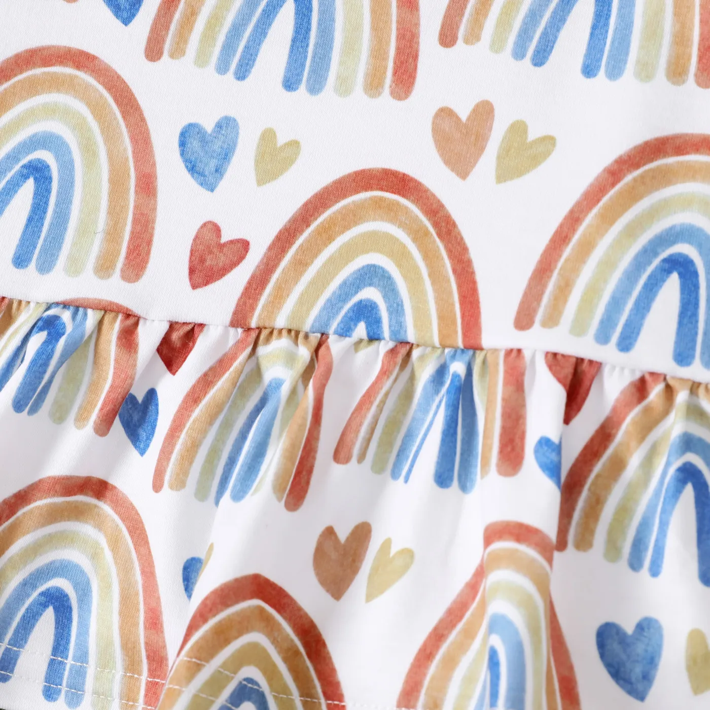 2pcs Baby Girl Allover Rainbow Print Short-sleeve Tee and Solid Waffle Shorts Set Ginger image 4