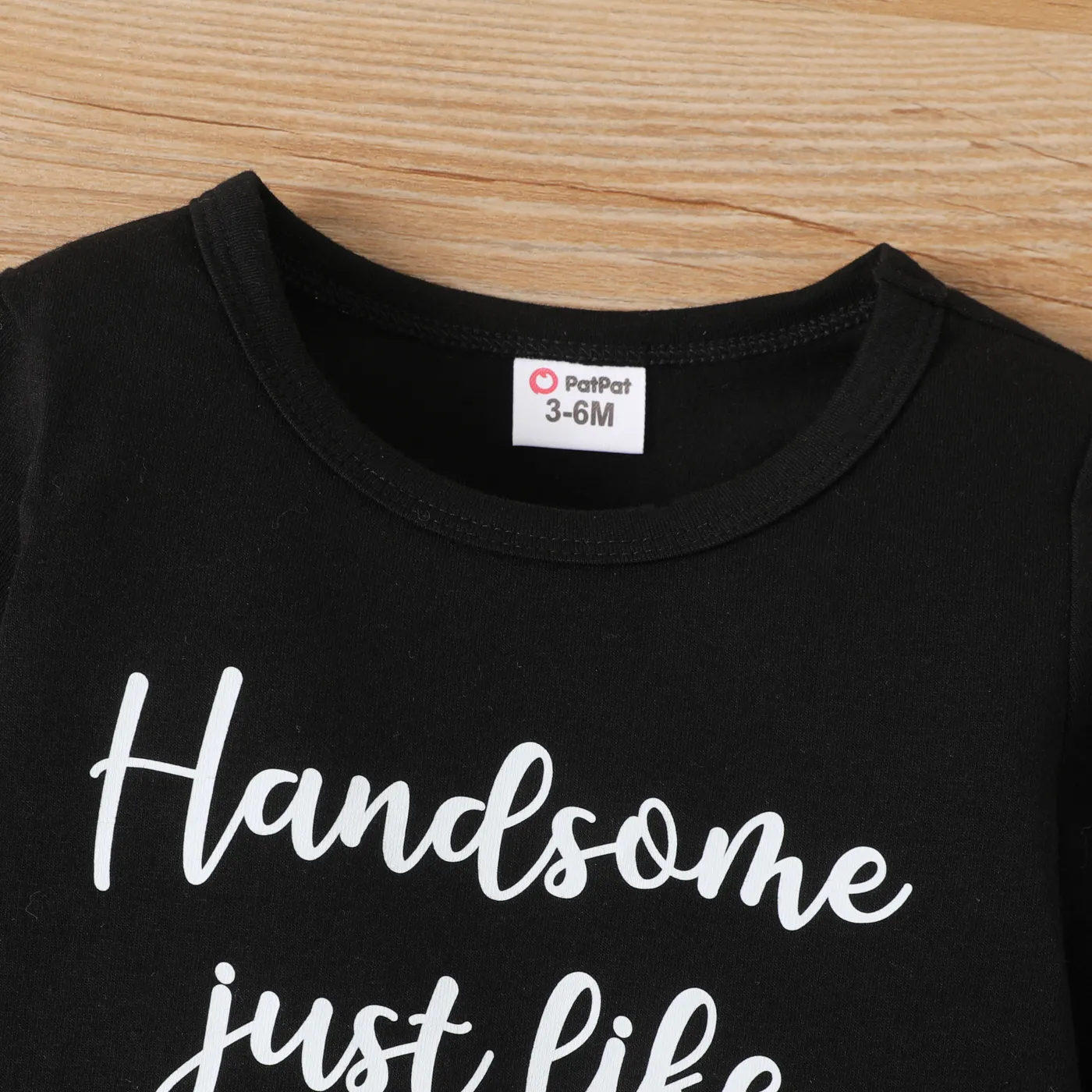 3pcs Baby Boy Cotton Letters Print Long-sleeve Romper and Allover Print Pants & Twist Hat Set BlackandWhite image 5