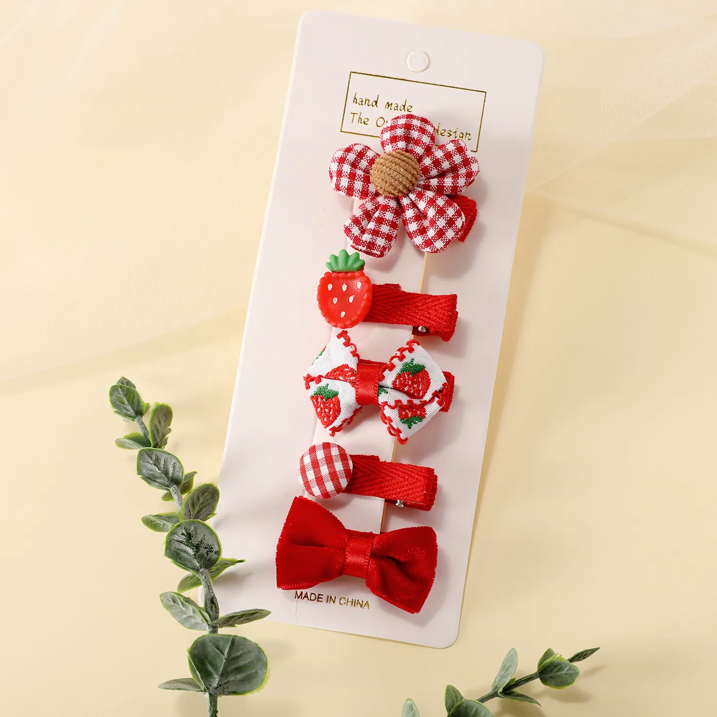 5-pack Toddler/Kid Cute Handmade Hairpin Red