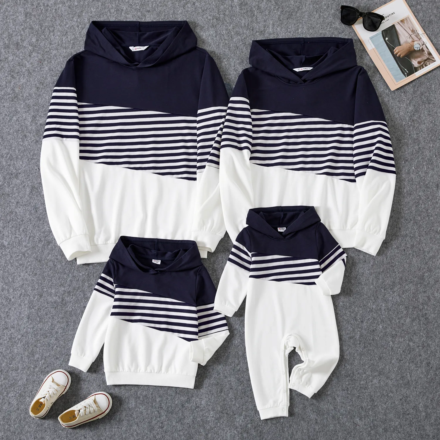 Family Matching Color Block Striped Hooded Long Sleeve Sweatershirts