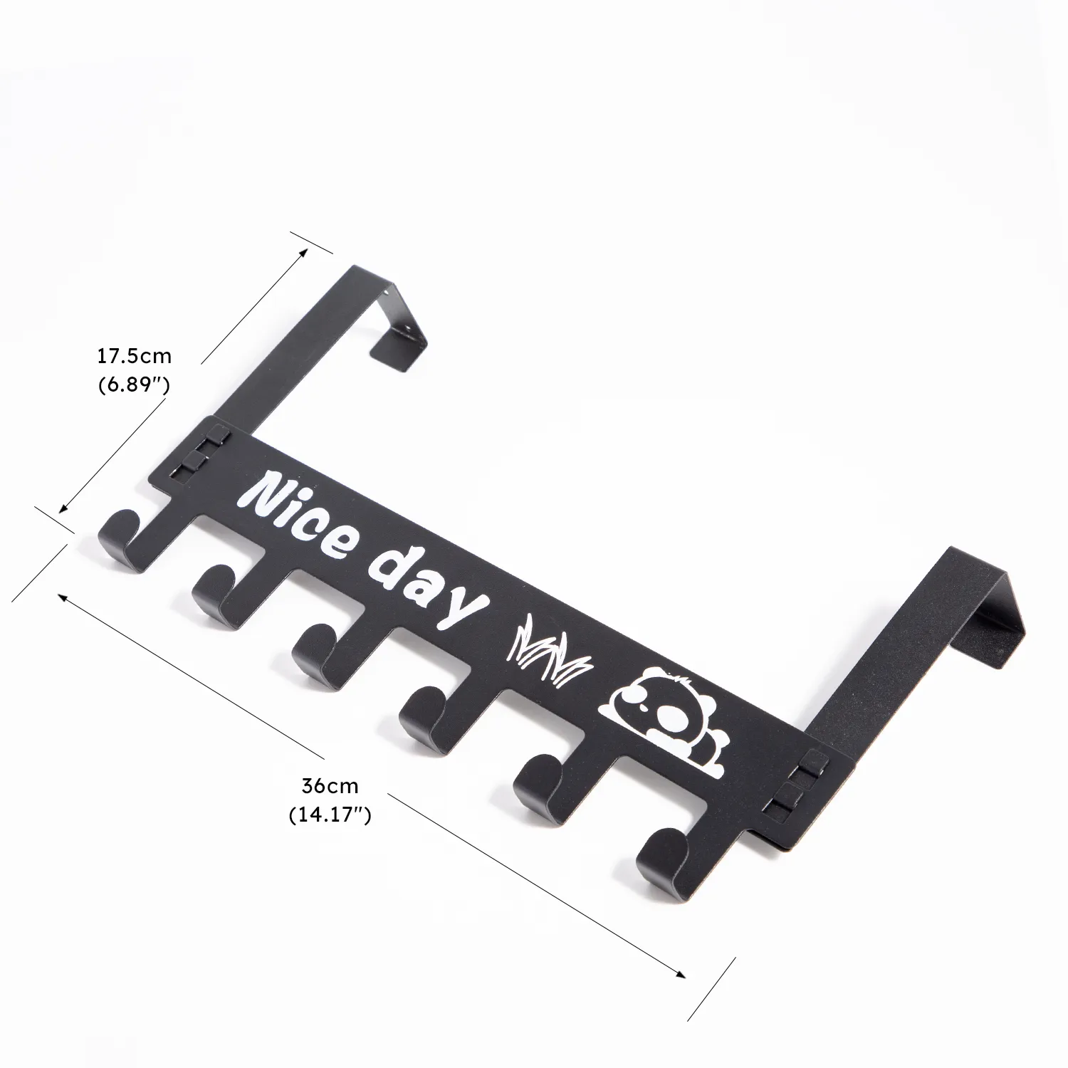 1Pc Over The Door Hooks with 6 Hooks Cartoon Sturdy Metal Removable Hanging Rail Nail-Free Coat Hanger Black