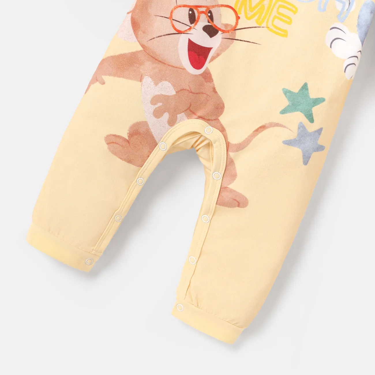 Tom and Jerry Baby Unisex Katze Basics Langärmelig Baby-Overalls hellgelb big image 1