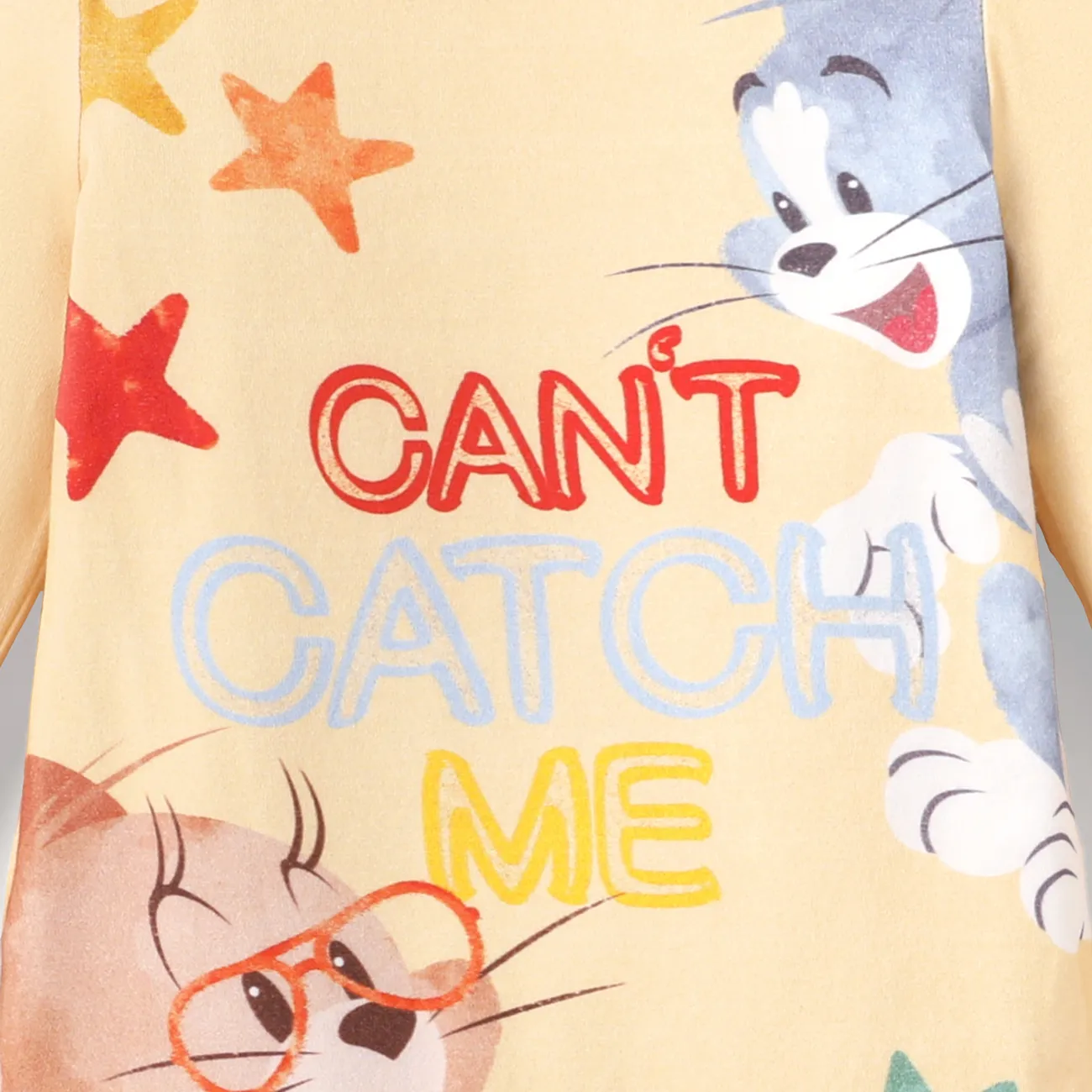 Tom and Jerry 嬰兒 中性 貓 基礎 長袖 長腿連身衣 淡黃色 big image 1