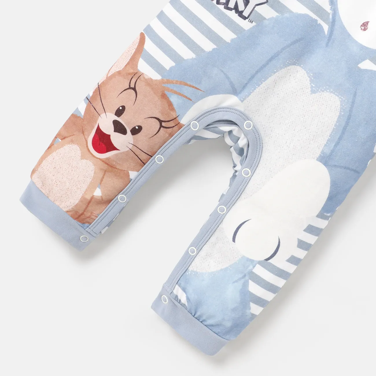 Tom and Jerry Baby Girl/Boy Character Print Long-sleeve Cotton Jumpsuit Light Blue big image 1
