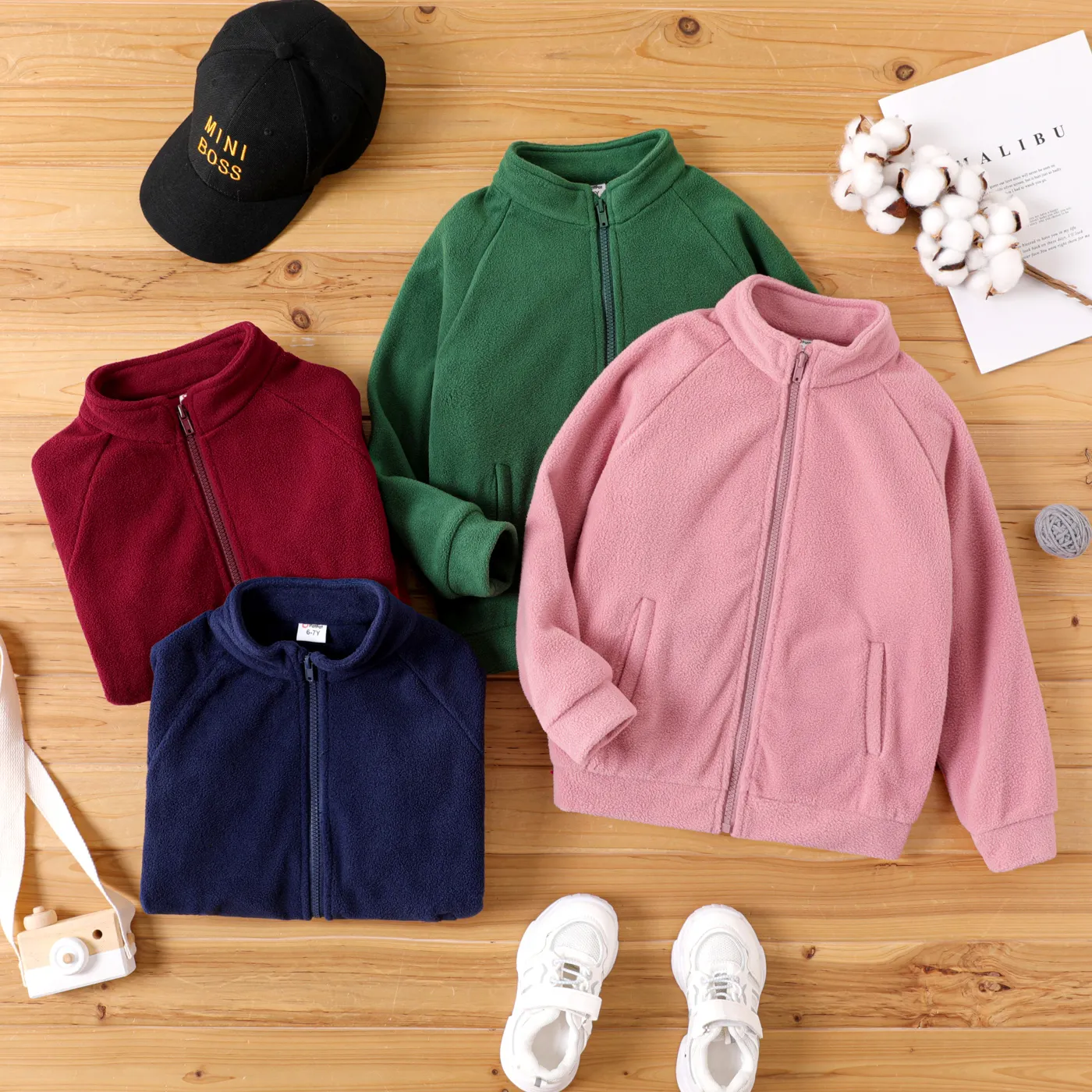 Kid Girl/Boy School Uniform Zip Up Plain Teddy Jacket