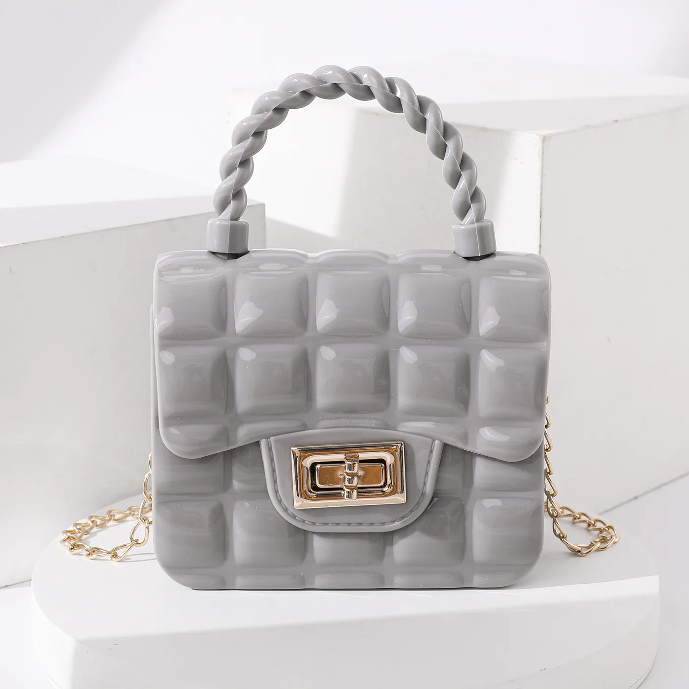 Toddler/Kid's Square Mini Jelly Casual Chain Small Square Bag Grey