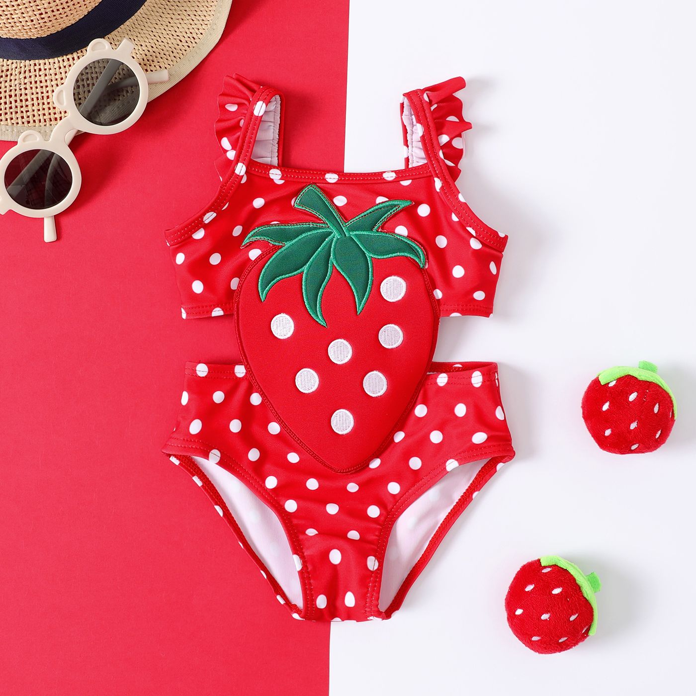 

Baby Girl Strawberry Embroidered One Piece Swimsuit