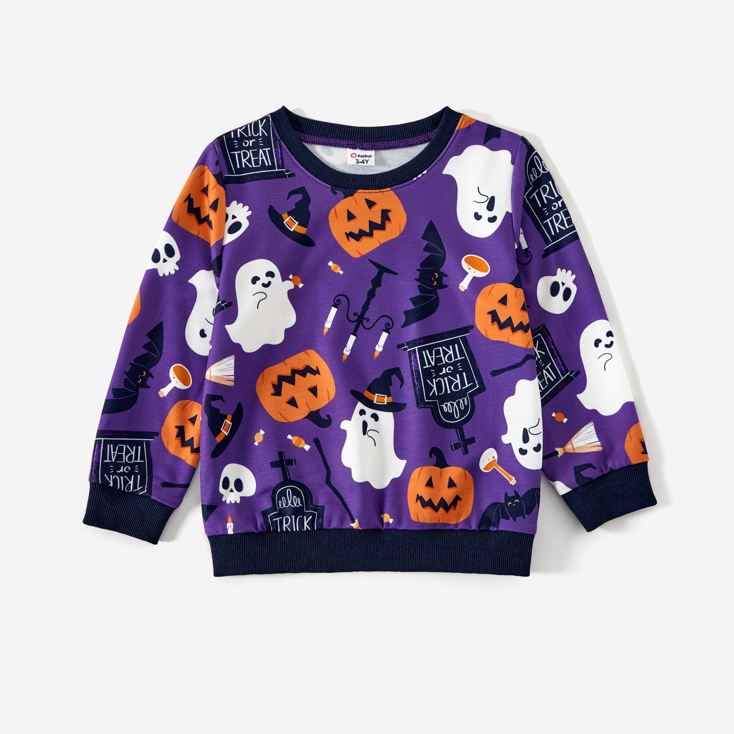 

Halloween Family Matching Purple Letter & Ghost Print Tops