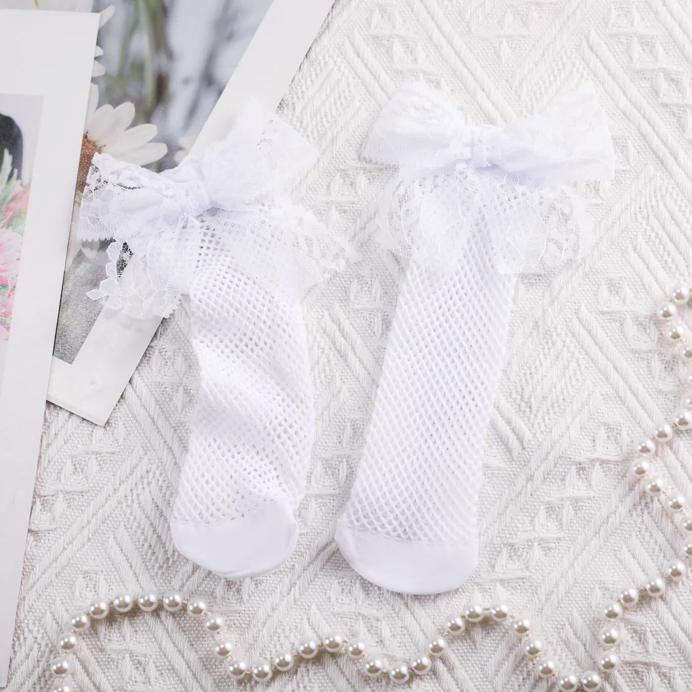 Toddler/Kid Lace Bow Decor Fishnet Stockings