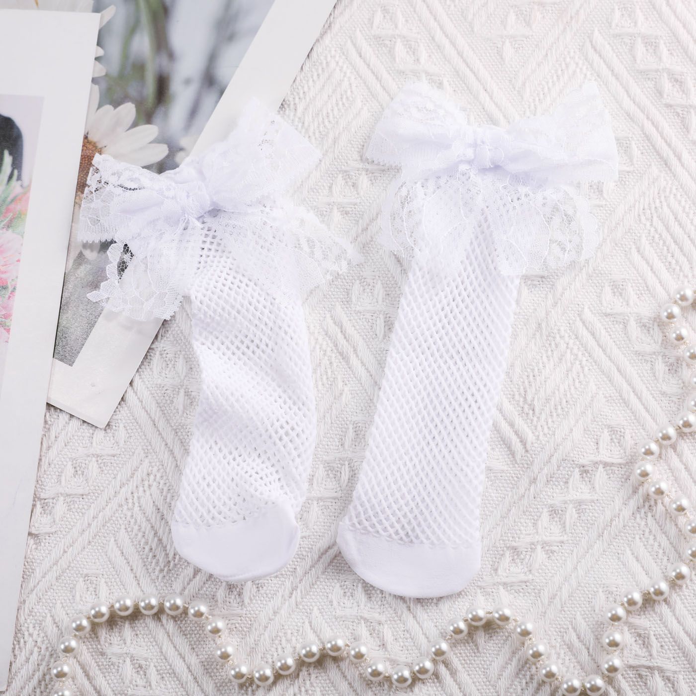 

Toddler/Kid Lace Bow Decor Fishnet Stockings