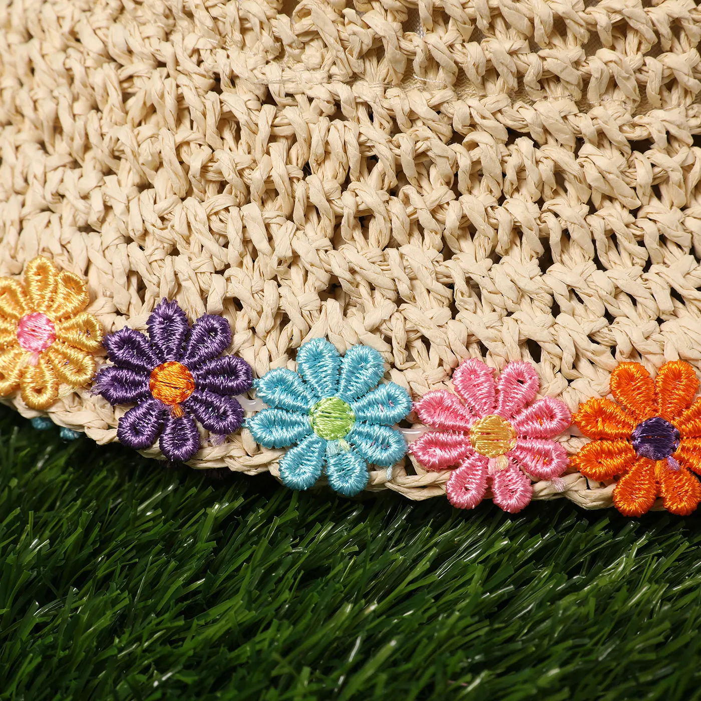 Toddler Girls Flower Lace Straw Hat Apricot image 4