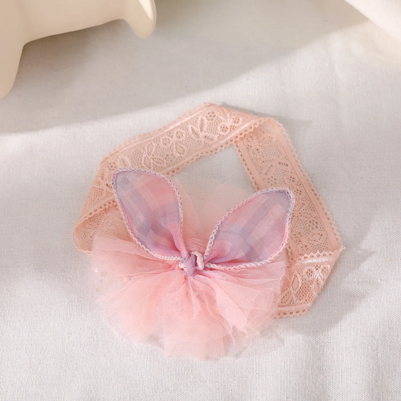 2pcs bebê laço decor renda headband e floral padrão meias set Rosa Claro image 4