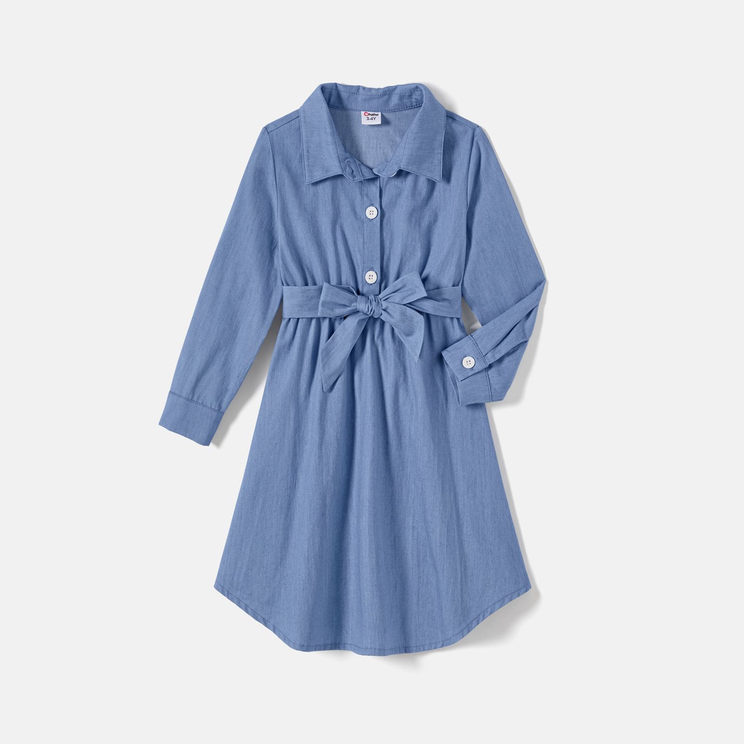 

Family Matching Denim Belted Dresses and Long-sleeve Shirt Sets