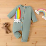 Baby Boy/Girl Cotton Buttons Front Rainbow Graphic Ribbed Long-sleeve Jumpsuit  Green