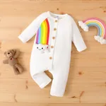 Baby Boy/Girl Cotton Buttons Front Rainbow Graphic Ribbed Long-sleeve Jumpsuit  White