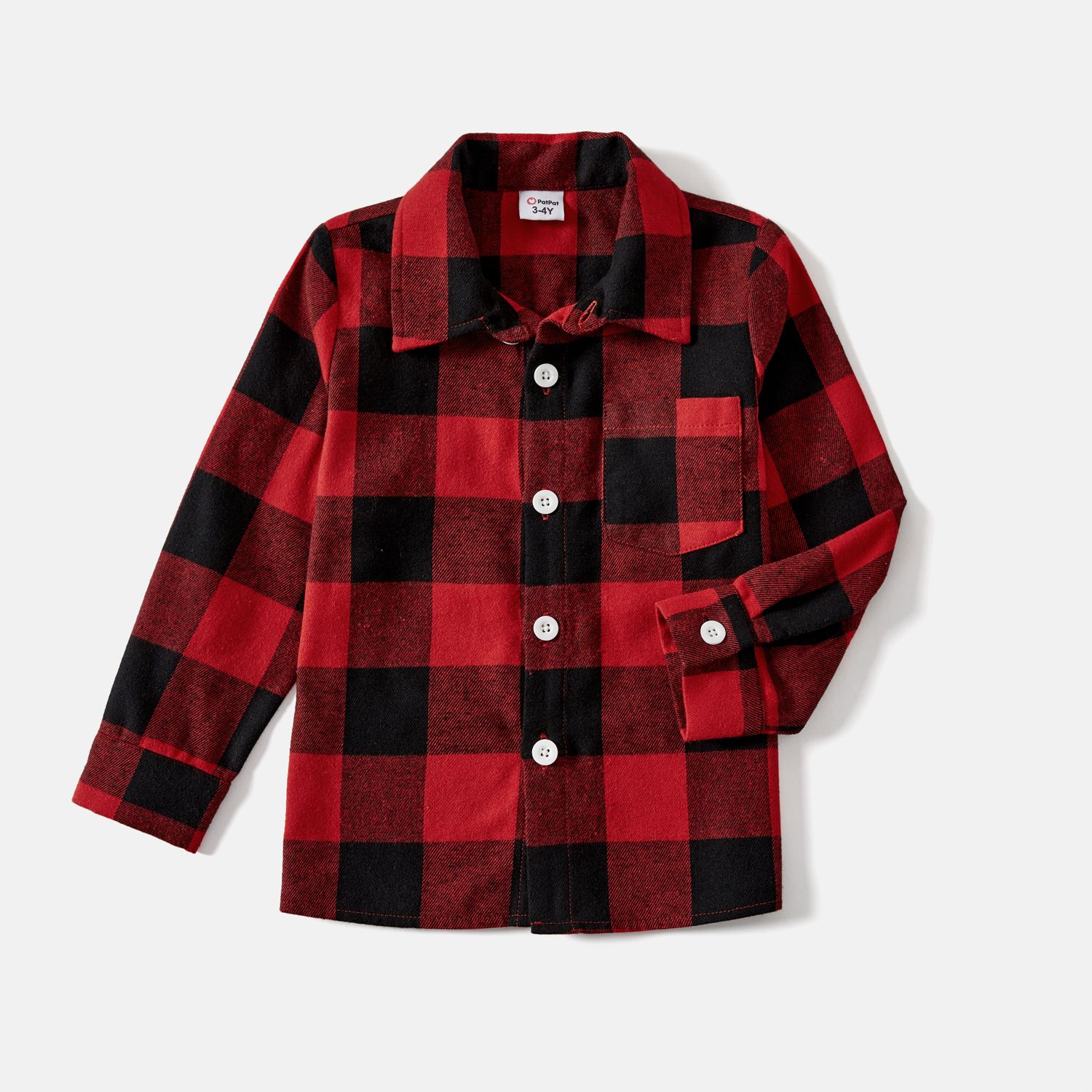 Family Matching Red And Black Plaid Long-sleeve  Shirts And Belted Dresses Sets