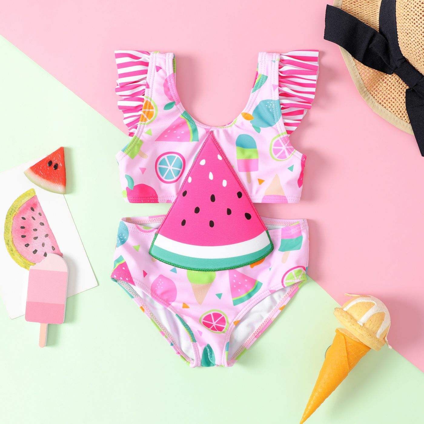 

Baby Girl Watermelon / Ice Cream Graphic One Piece Swimsuit