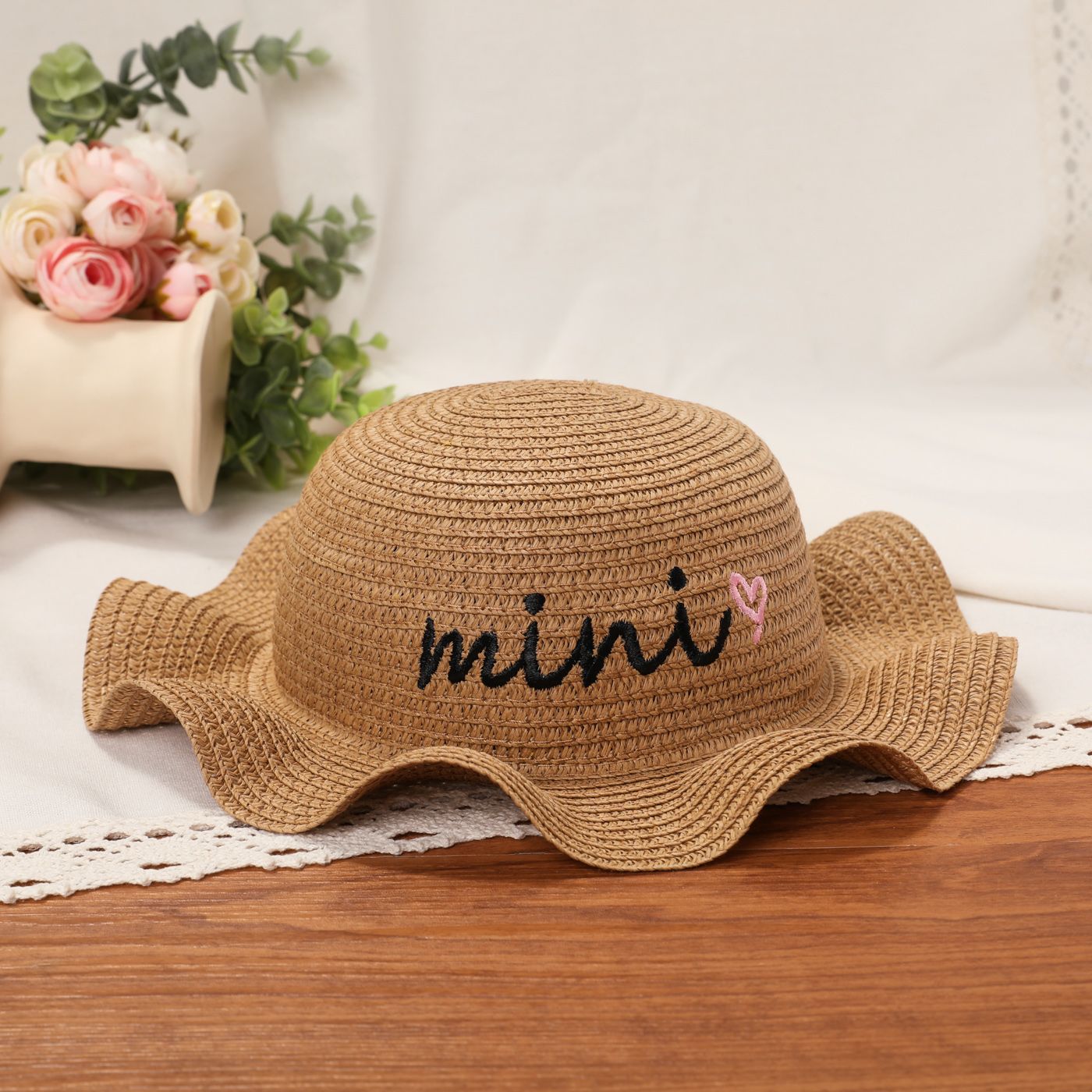 Baby/Toddler Letters Heart Embroidery Straw Hat