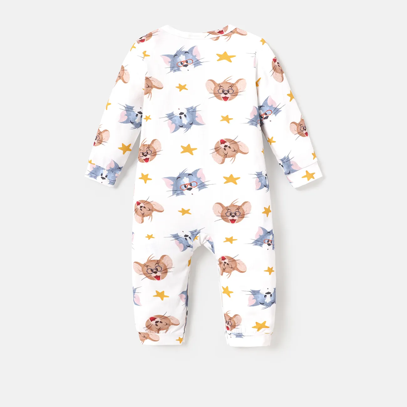 Tom and Jerry Baby Girl/Boy Character Print Long-sleeve Cotton Jumpsuit White big image 1