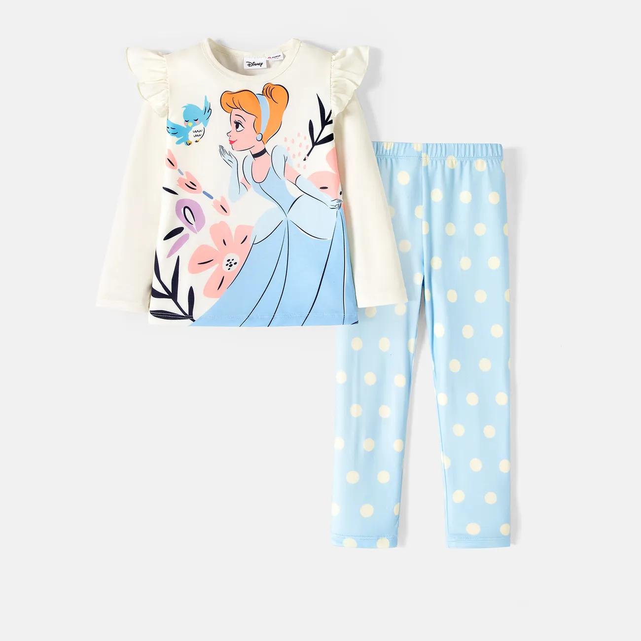 Disney Princess Toddler Girl 2pcs Naia™ Character Print Ruffled Long-sleeve Pullover and Polka Dots Leggings Set  Light Blue big image 1