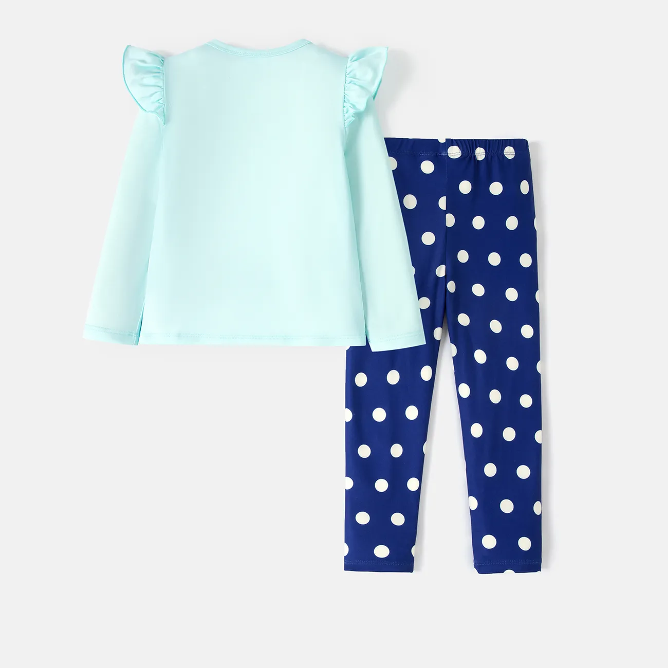 Disney Princess Toddler Girl 2pcs Naia™ Character Print Ruffled Long-sleeve Pullover and Polka Dots Leggings Set  Deep Blue big image 1