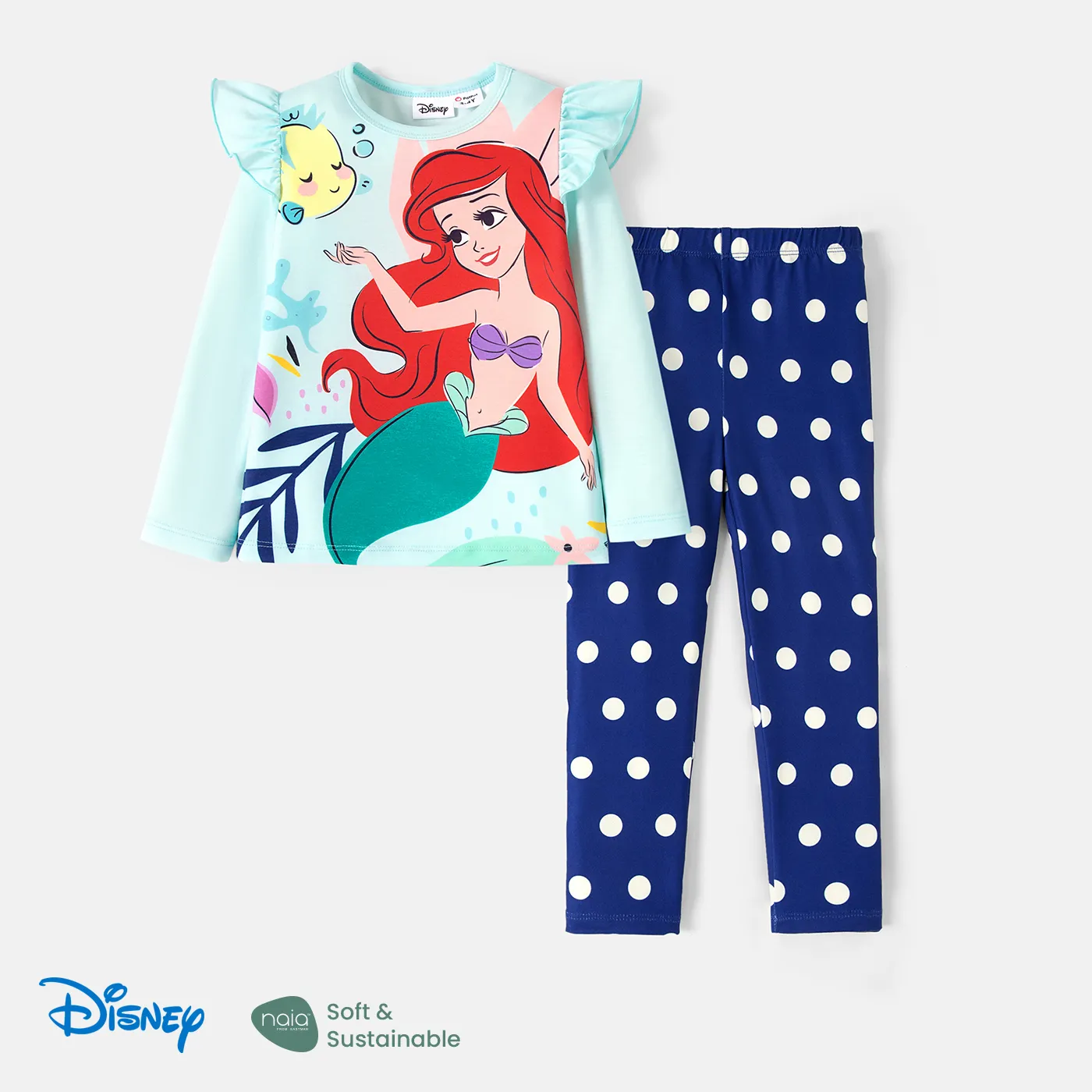 

Disney Princess Toddler Girl 2pcs Naia™ Character Print Ruffled Long-sleeve Pullover and Polka Dots Leggings Set