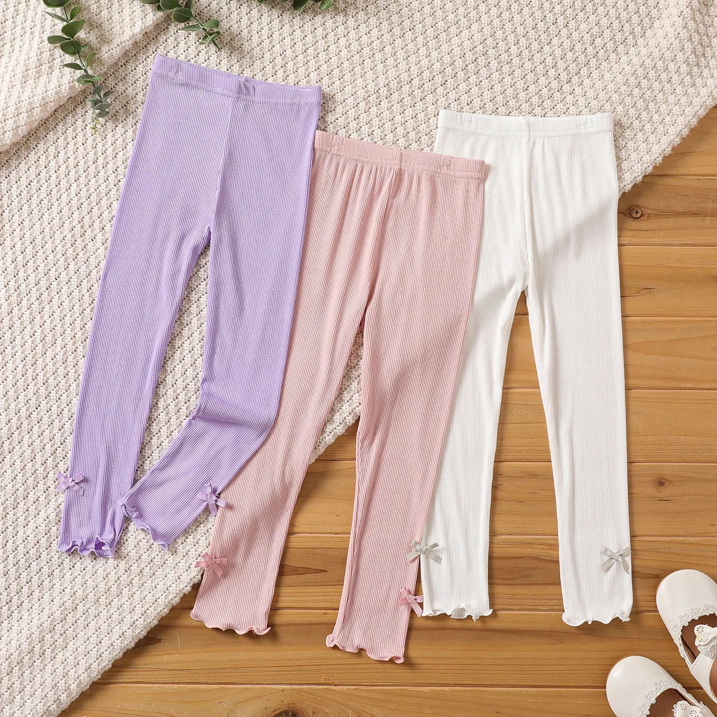 Toddler/Kid Bow Decor Ribbed Solid Pantyhose