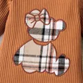 3pcs Baby Girl Bear Embroidered Ruffled Long-sleeve Onesies & Plaid Skirt & Hair Ties Set   image 4