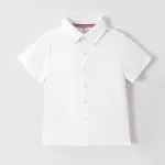 Kid Girl/Boy School Uniform Solid Short-sleeve Shirt   White