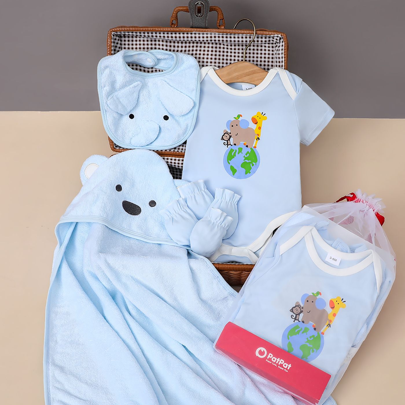 5pcs 100% Cotton Newborn Gift Set for Baby Boy (Animal Pattern)