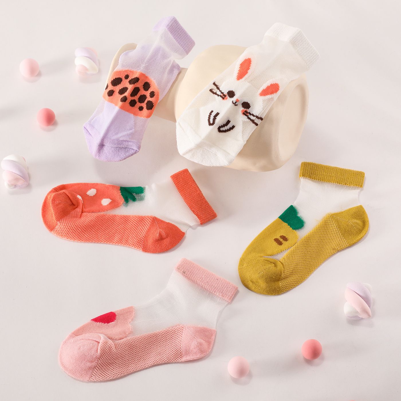 

5 Pairs Toddler/Kid Rabbit Pattern Eyelet Socks
