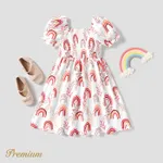Kid Girl Allover Rainbow Plant Print Short-sleeve Square Neck Smocked Dress  ColorBlock image 6