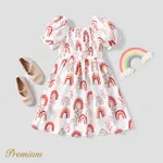 Kid Girl Allover Rainbow Plant Print Short-sleeve Square Neck Smocked Dress  ColorBlock image 5