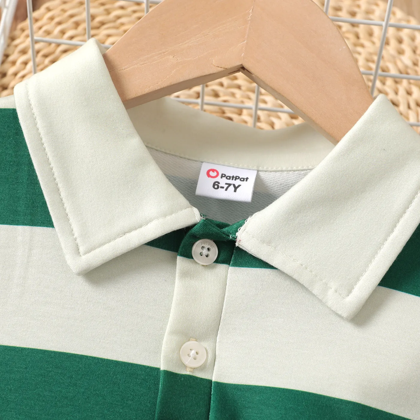 Kid Boy Letter Print Two Tone Stripe Polo Neck Sweatshirt  COLOREDSTRIPES image 4
